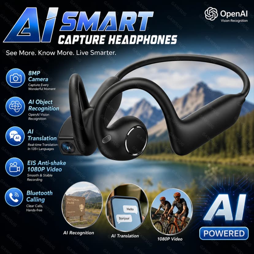 AI Smart Earphones con cámara 1080P y traducción OpenAI — Auriculares