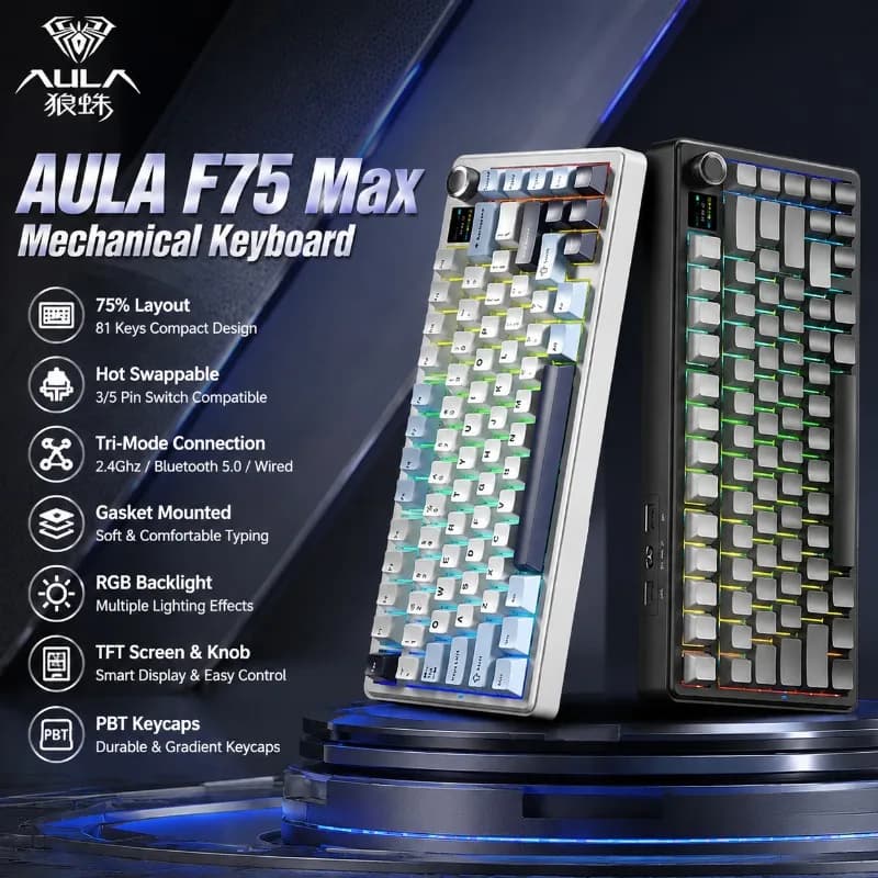 Teclado Mecánico AULA F75 Max Inalámbrico RGB DIY — Teclado Mecánico DIY | AULA