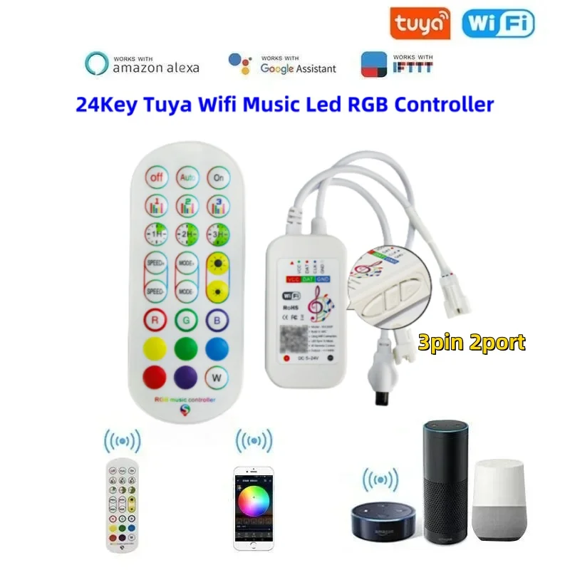 Controlador LED RGBIC Tuya WiFi con música y 2 puertos